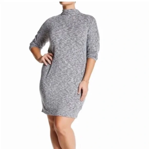 Bobeau Black/Gray Long Sleeve Funnel Neck Dress - Size 1X - Picture 2 of 9